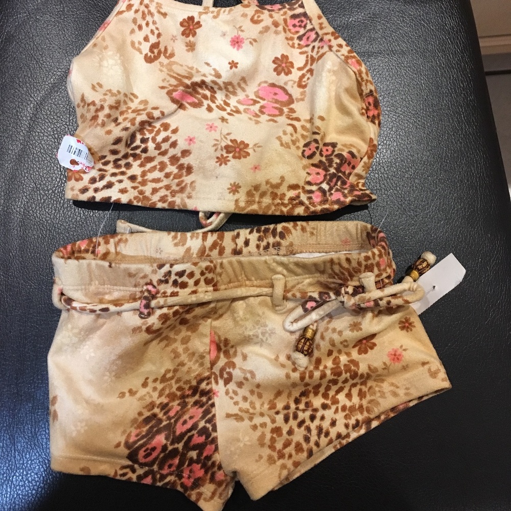Coral Cove- NWT Girl's  2 PC  Bikini Sz 4 NWT Animal Print /Beads
